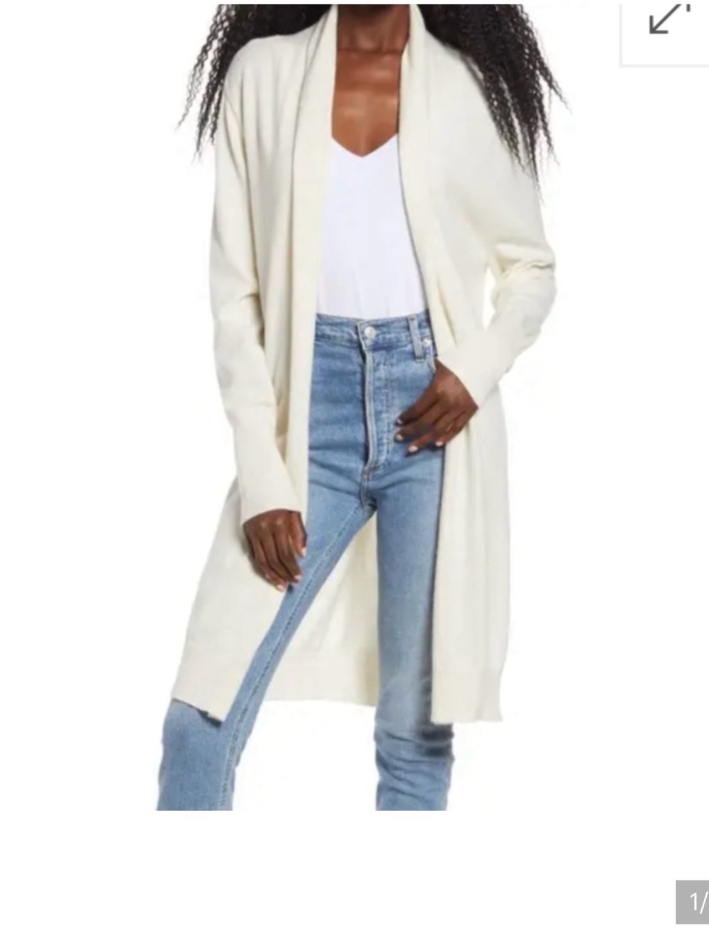 Leith Ivory Open-Front Long Cardigan